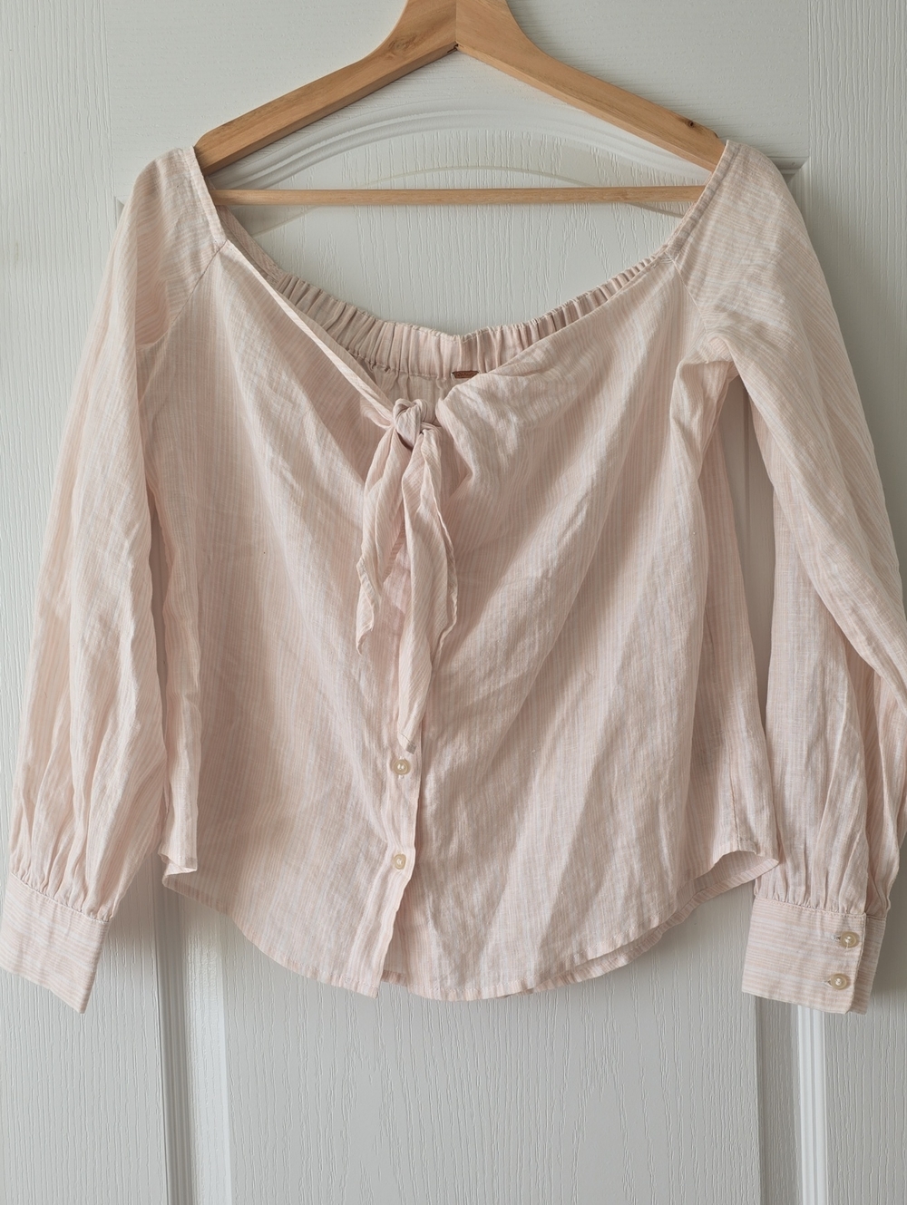 Free People Light Pink Tie-Front Peasant Top
